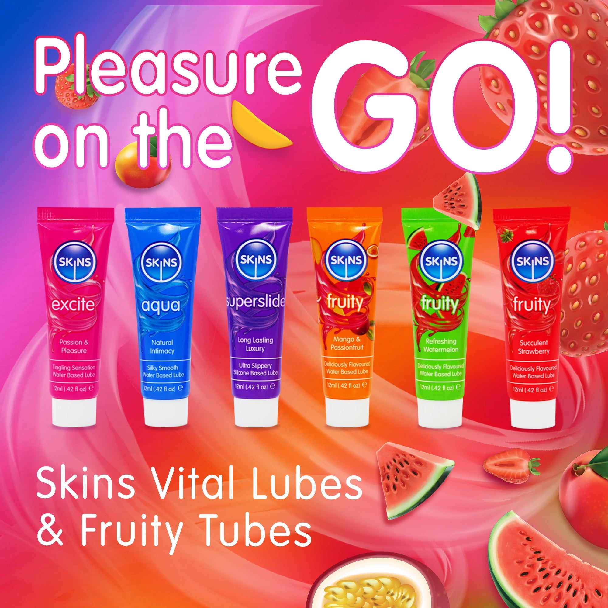 Skins Vital and Fruity Lubes Sampler Tubes (6 x 12ml)