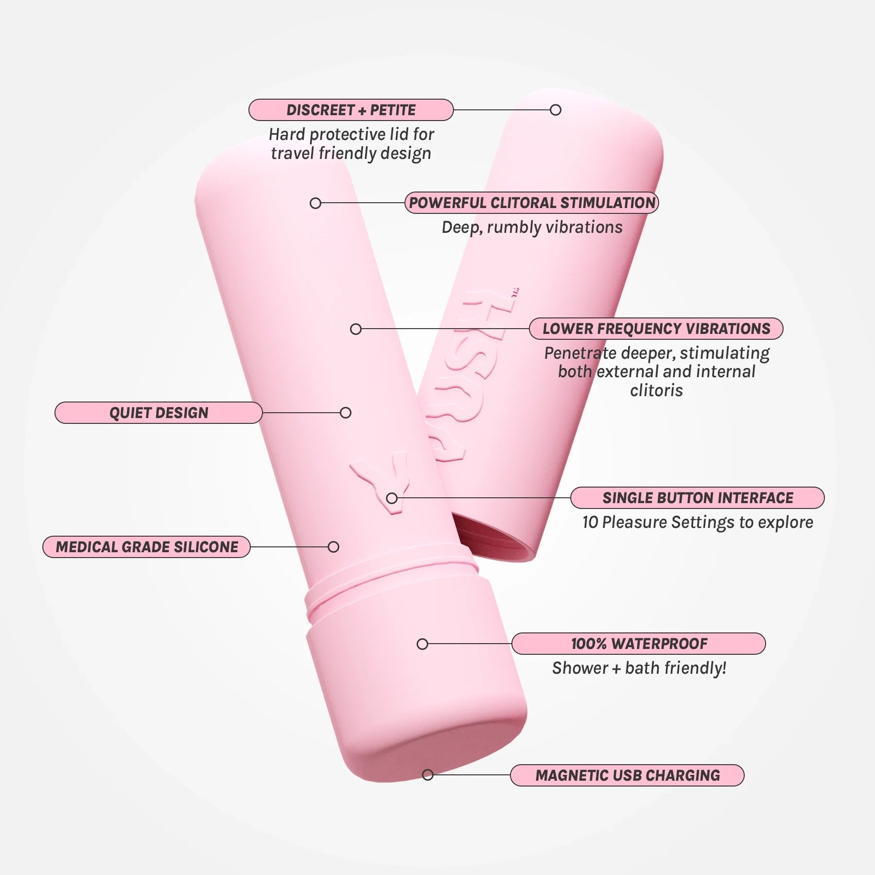 Gloss - Compact + Rechargeable Pink Bullet Vibrator with Travel Case